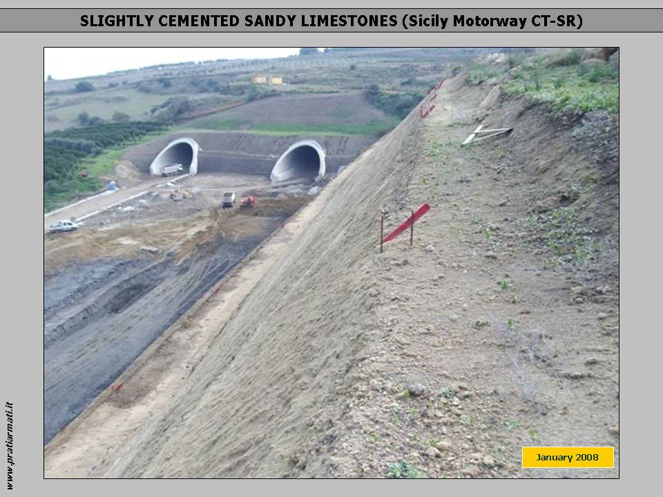 SANDY LIMESTONES: SLIGHTLY CEMENTED SANDY LIMESTONES. A Sicily Motorway regreened and renaturalized in few months. Erosion definitively stopped. SANDY LIMESTONES: SLIGHTLY CEMENTED SANDY LIMESTONES. A Sicily Motorway regreened and renaturalized in few months. Erosion definitively stopped.