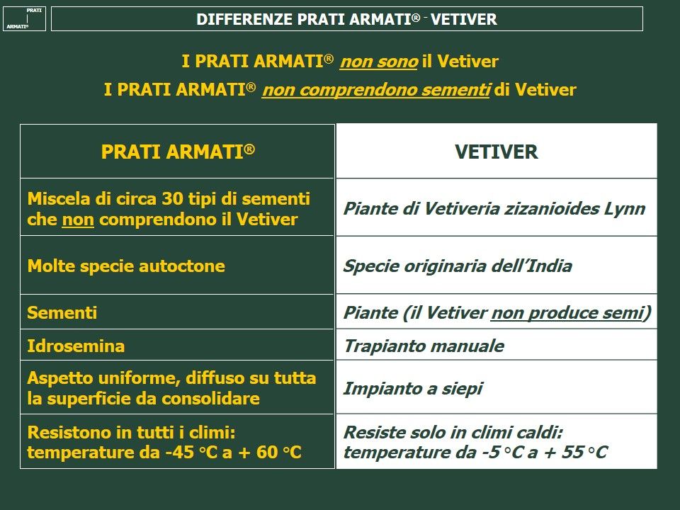 il Vetiver e i PRATI ARMATI sono tecnologie differenti