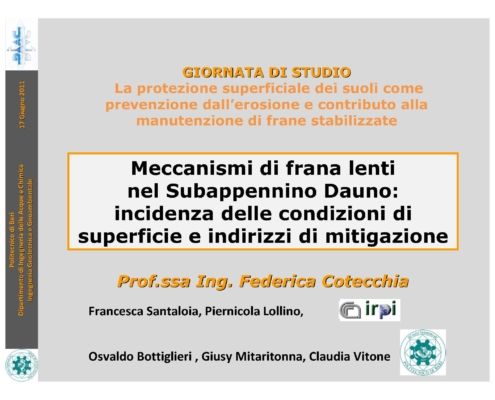 ISOLAMENTO VERSANTI: ricerche e tesi compiute al Politecnico di Bari (Prof.ssa F. Cotecchia)