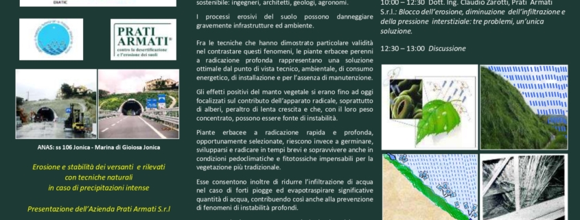 Unical 2018: Erosione e stabilità dei versanti e rilevati con tecniche naturali in caso di precipitazioni intense
