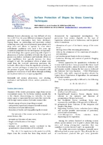 Scientific Article for FAO: the Second World Landslide Forum - Surface Protection of Slopes by Grass Covering Techniques