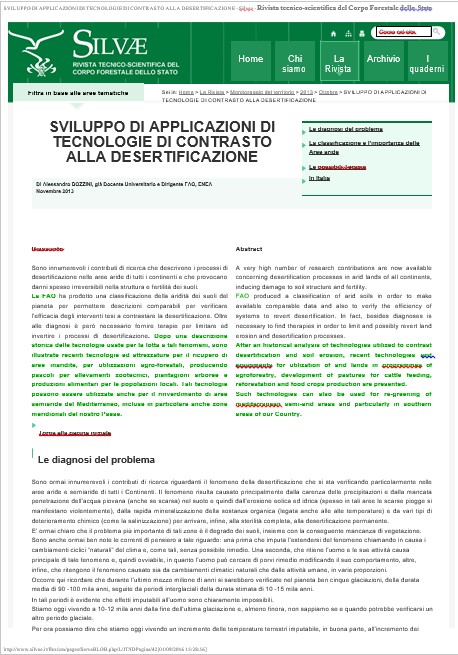 SILVAE rivista tecnico scientifica CFS prima pagina articolo novembre 2013