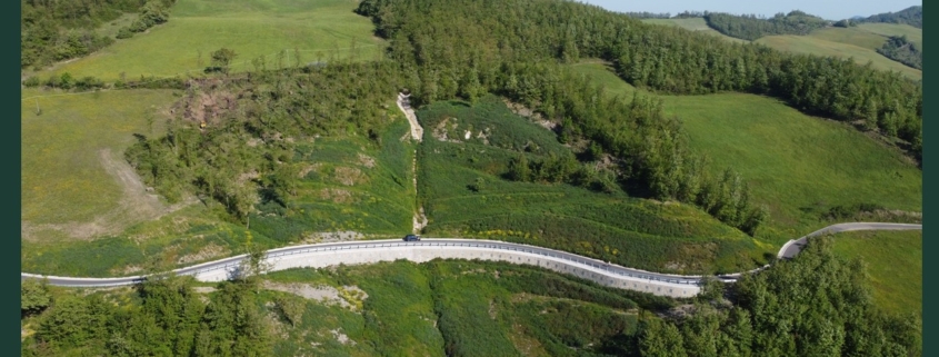 Vista del cantiere di Castiglione dei Pepoli dopo la messa in opera dei Prati Armati. Dissesto idrogeologico bloccato