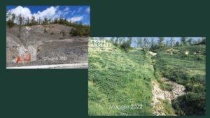 Le tradizionali opere in grigio avevano ceduto sotto gli eventi atmosferici avversi (a sx). La soluzione con i PRATI ARMATI applicati direttamente sul tal quale ha consentito di risolvere in modo definitivo e poco costoso ogni problema idraulico (foto a dx)