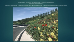 Le cunette a bordo strada erano soggette a continui intasamenti con il materiale eroso che non consentiva l'aapertura della strada. L'intervento con i PRATI ARMATI non solo ha risolto definitivamente questo problema ma ha consentito un perfetto inserimento paesaggistico ed ambientale dell'intervento, consentendo oltretutto il riestro degli insetti impollinatori (api, farfalle, etc)